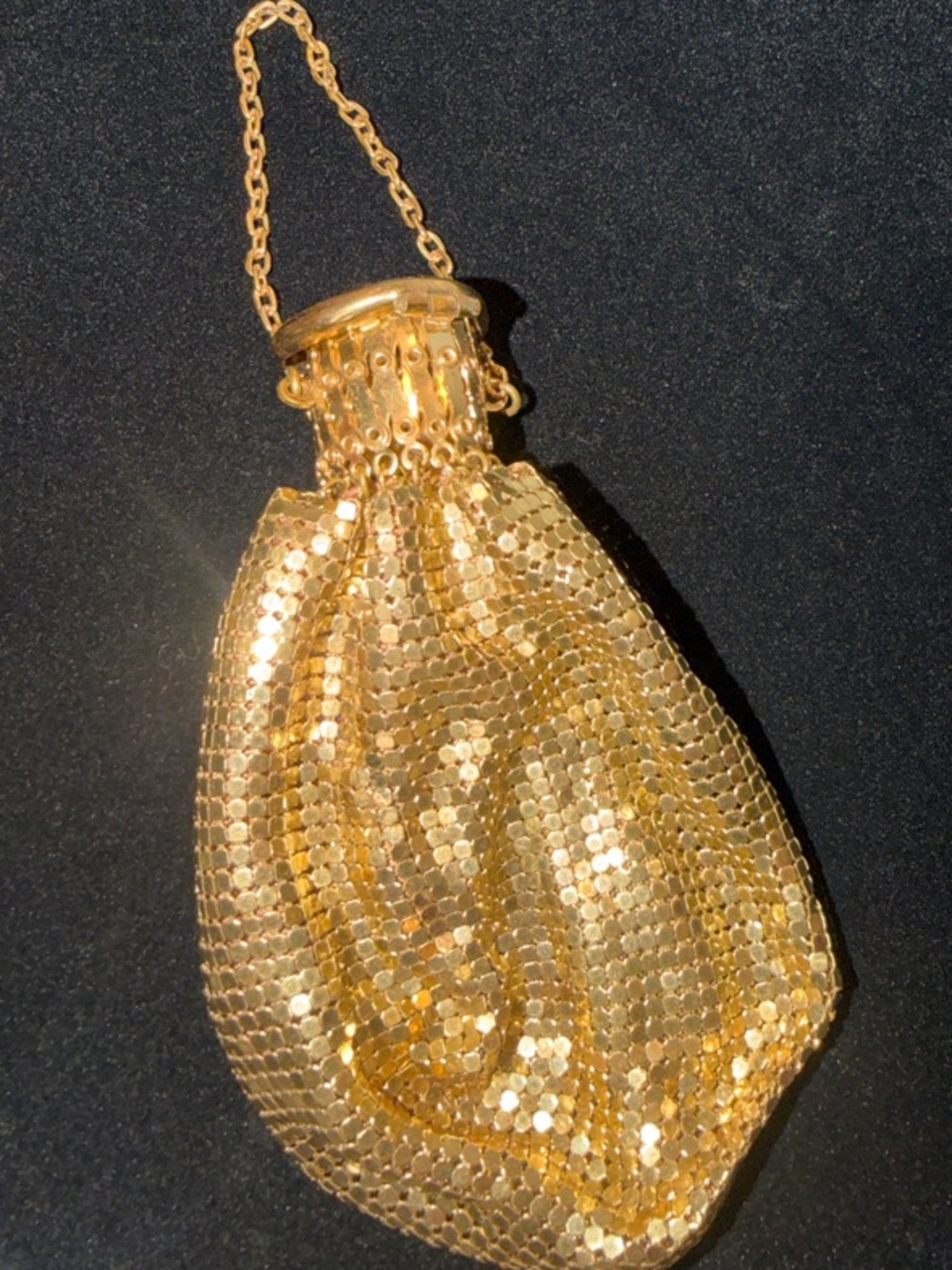 Gold Sequin Evening Mesh Drawstring Bag